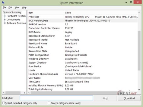 Windows Sistem Information Komputer